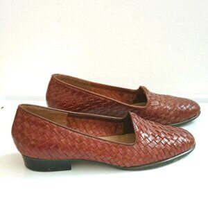 Selly Gianna Brown Weaved Loafers 9.5AA Woman's Leather Slip On Shoes